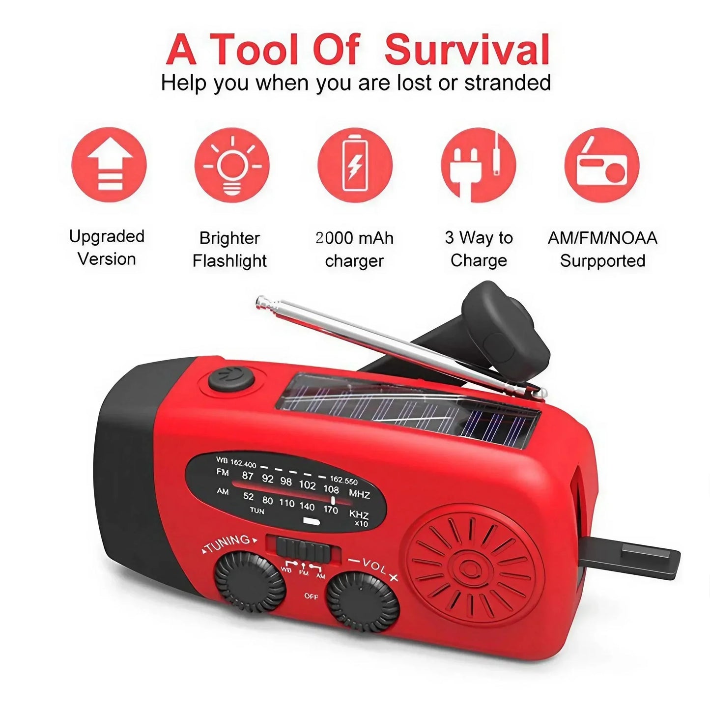 Radio de emergencia solar y dinamo