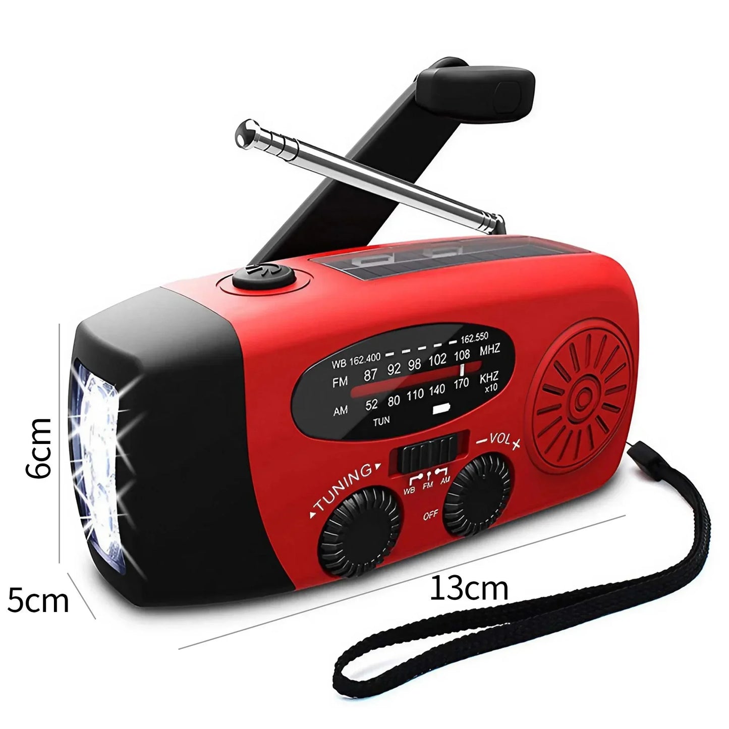 Radio de emergencia solar y dinamo